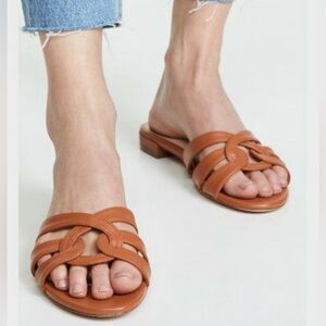 STUART WEITZMAN Looped Knot Cami Brown Leather Open Toe Slide Sandals Size 7.5